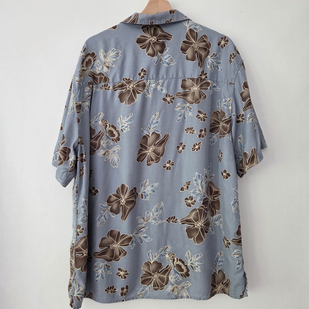 Jos. A. Bank Button Up Blue Silk Tropical Floral Herringbone Shirt Womens XL - Picture 3 of 5